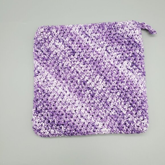 Handmade Crochet Purple/White Potholder Set Double Thickness - Picture 4 of 10